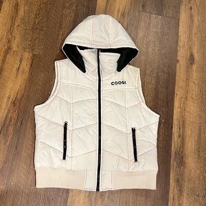COOGI Puffer vest womens size‎ 2X white with rainbow stitching removable hood